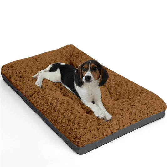 POCBLUE Deluxe Washable Dog Bed for Small Dogs Dog Crate Mat 24 inch Comfy Fluffy Kennel Pad Anti-Slip for Dogs Up to 25 lbs, 24" x 17", Brown