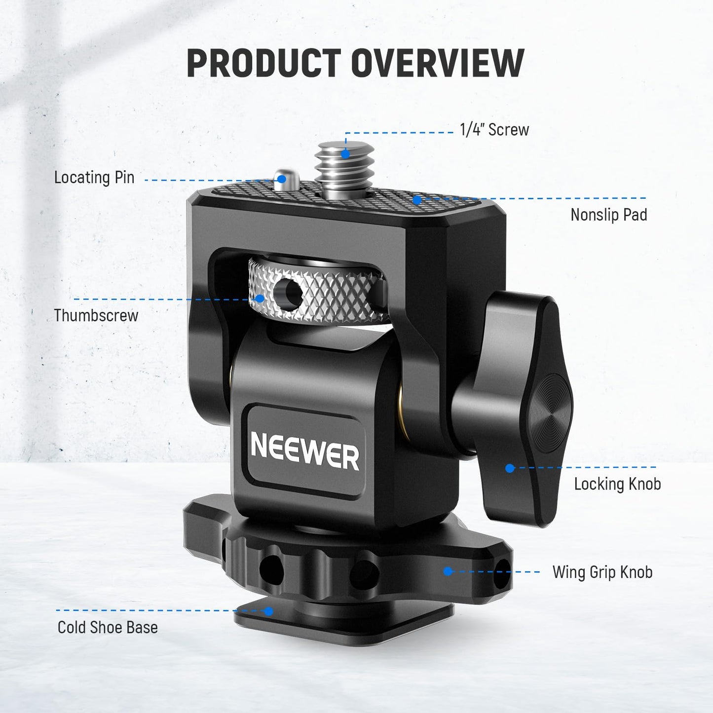 NEEWER Camera Monitor Mount with Cold Shoe, Anti Twist 1/4" Screw for 5" & 7" Field Monitor Compatible with Atomos Ninja V, 360° Swivel & Adjustable 180° Tilt Damping, Compatible with SmallRig, MA006