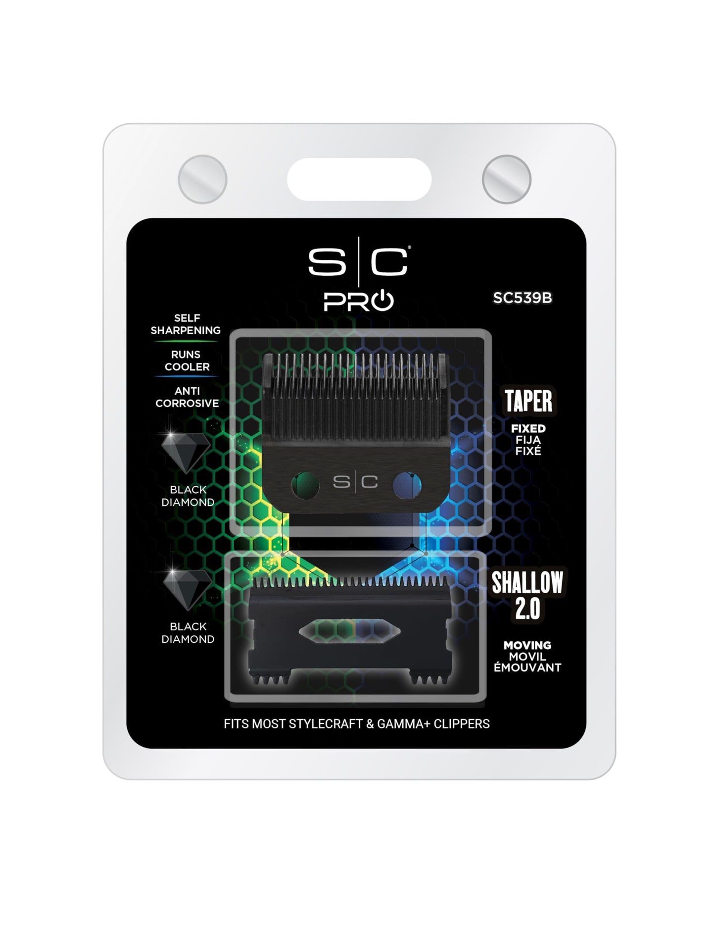 StyleCraft Replacement Fixed Black Diamond DLC Taper Hair Clipper Blade with DLC Shallow Tooth 2.0