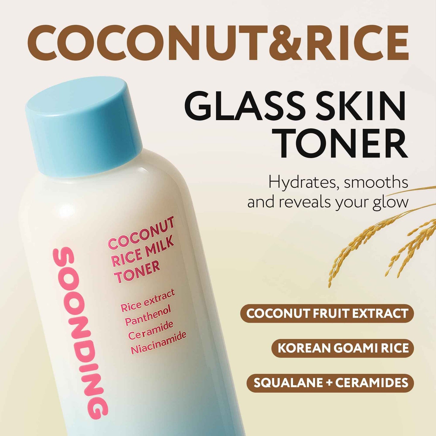 SOONDING Coconut Rice Milk Toner | Calming Hydration, Smooth Skin Texture and Strengthen Skin Barrier with Rice, Panthenol, Ceramide, AHA | Fragrance-Free, Korean Skin Care (150ml/ 5.07 fl oz)