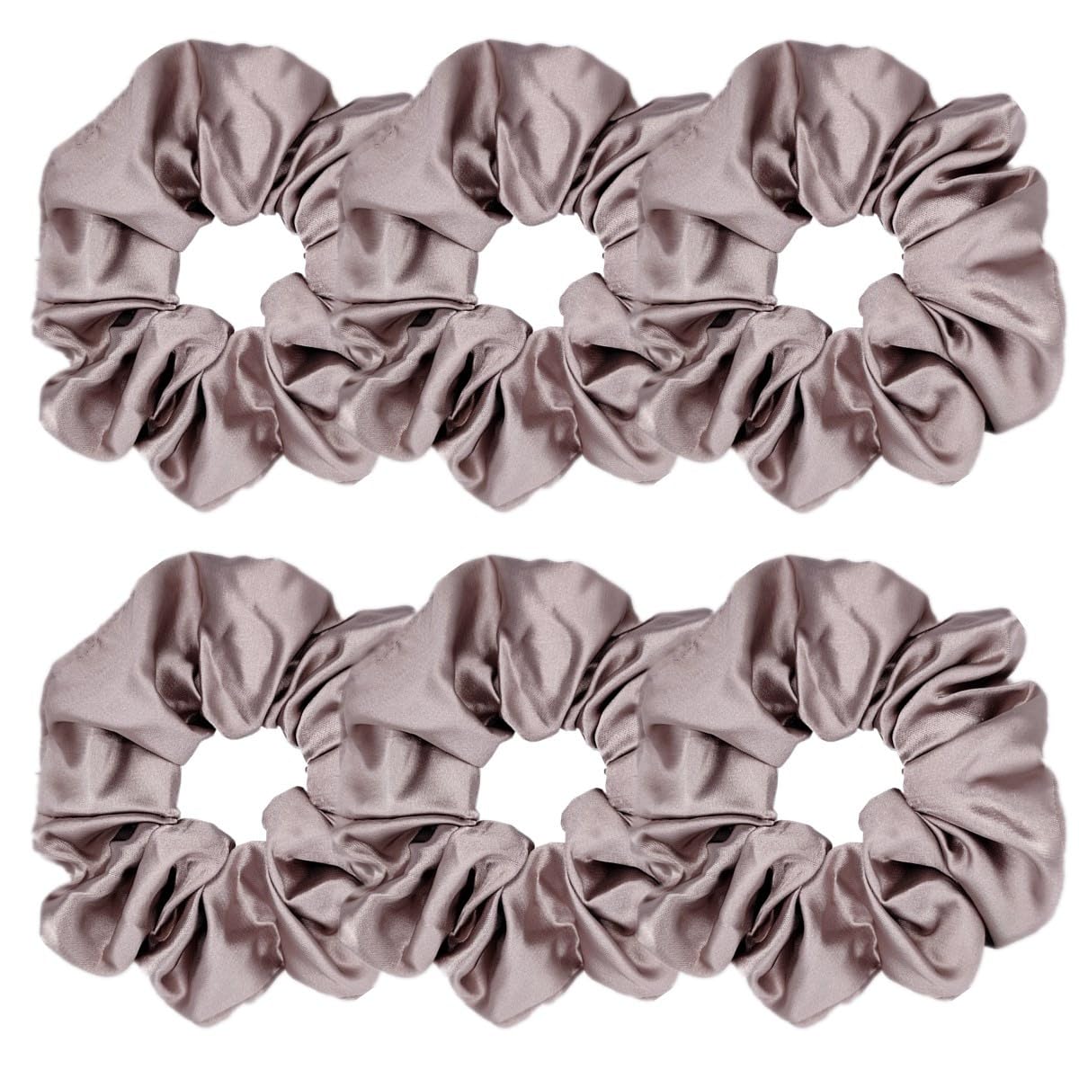 6 Pcs Satin Silk Hair Scrunchies, Soft Hair Ties, Fashion Bands, Bow Ropes, Elastic Ponytail Holders, Accessories for Women and Girls (4.3 inch, Champagne)