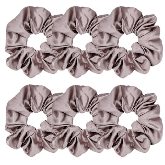 6 Pcs Satin Silk Hair Scrunchies, Soft Hair Ties, Fashion Bands, Bow Ropes, Elastic Ponytail Holders, Accessories for Women and Girls (4.3 inch, Champagne)