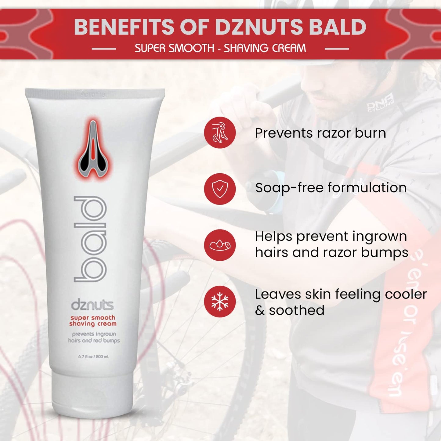 dznuts Bald Super Smooth Shaving Cream, Helps Prevent Razor Burns, Ingrown Hairs and Cuts for Cooled, Soothed, and Moisturized Skin, 6.7 fl. Oz, 200ml, 3 Pack