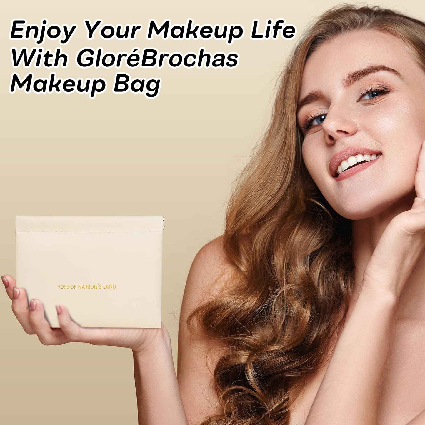 Makeup Bag for Purse:GloréBrochas PU Leather Makeup Pouch Set Large & Small Portable Cosmetic Bags, Waterproof Squeeze Top Coin Purse,Travel Organizer for Makeup,Lipstick, Jewelry,Earbuds(White)