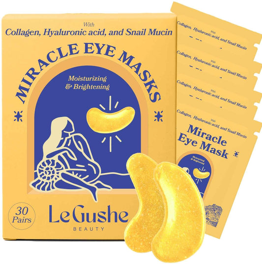 LE GUSHE Under Eye Patches - 24K Gold Under Eye Mask Anti-Aging Hyaluronic Acid Collagen Under Eye Pads Reducing Dark Circles & Wrinkles Treatment Gel Bags (30 pairs)