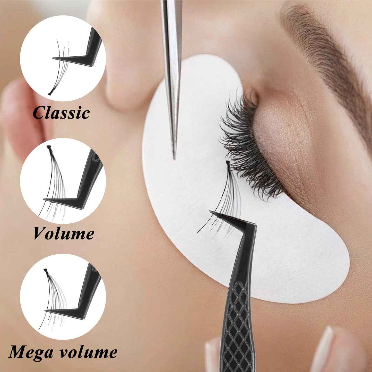 2 Pcs Stainless Steel Eyelashes Tweezer, Lash Tweezers for Eyelash Extensions, 90 Degree Fiber Tip Volume Lash Extension Tweezers for Volume and Classic Lashes