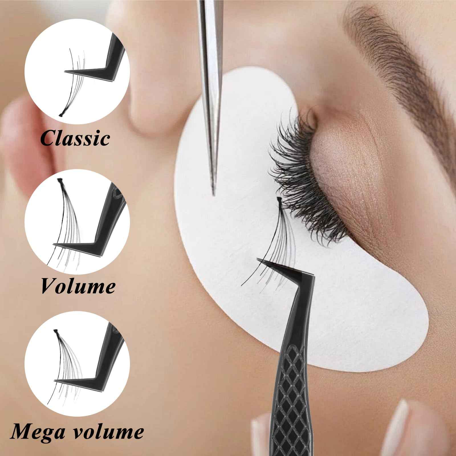 2 Pcs Stainless Steel Eyelashes Tweezer, Lash Tweezers for Eyelash Extensions, 90 Degree Fiber Tip Volume Lash Extension Tweezers for Volume and Classic Lashes