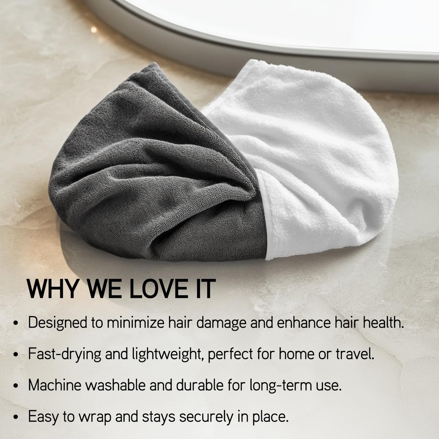 ILES FORMULA Haute Performance Hair Turban Towel - Fast Absorbing Microfiber Towel Wrap, Reduces Hair Static, Frizz, and Breakage, Grey