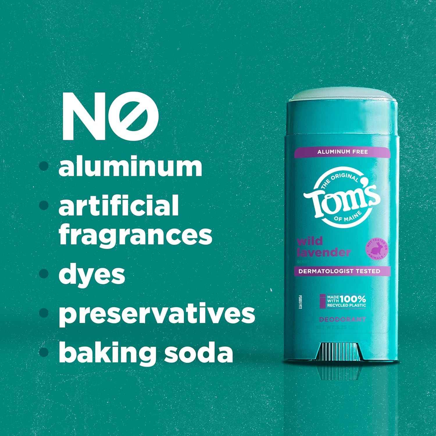 Tom's of Maine Natural Long-Lasting Deodorant Stick Lavender 2.25 Oz (Pack of 5)