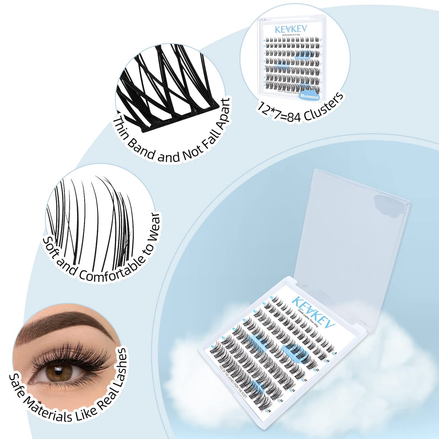 Lash Clusters 84 Pcs Cluster Lashes Eyelash Clusters DIY Cluster Eyelash Extensions Individual Lashes Thin Band & Soft(Monsoon,D-14mm)