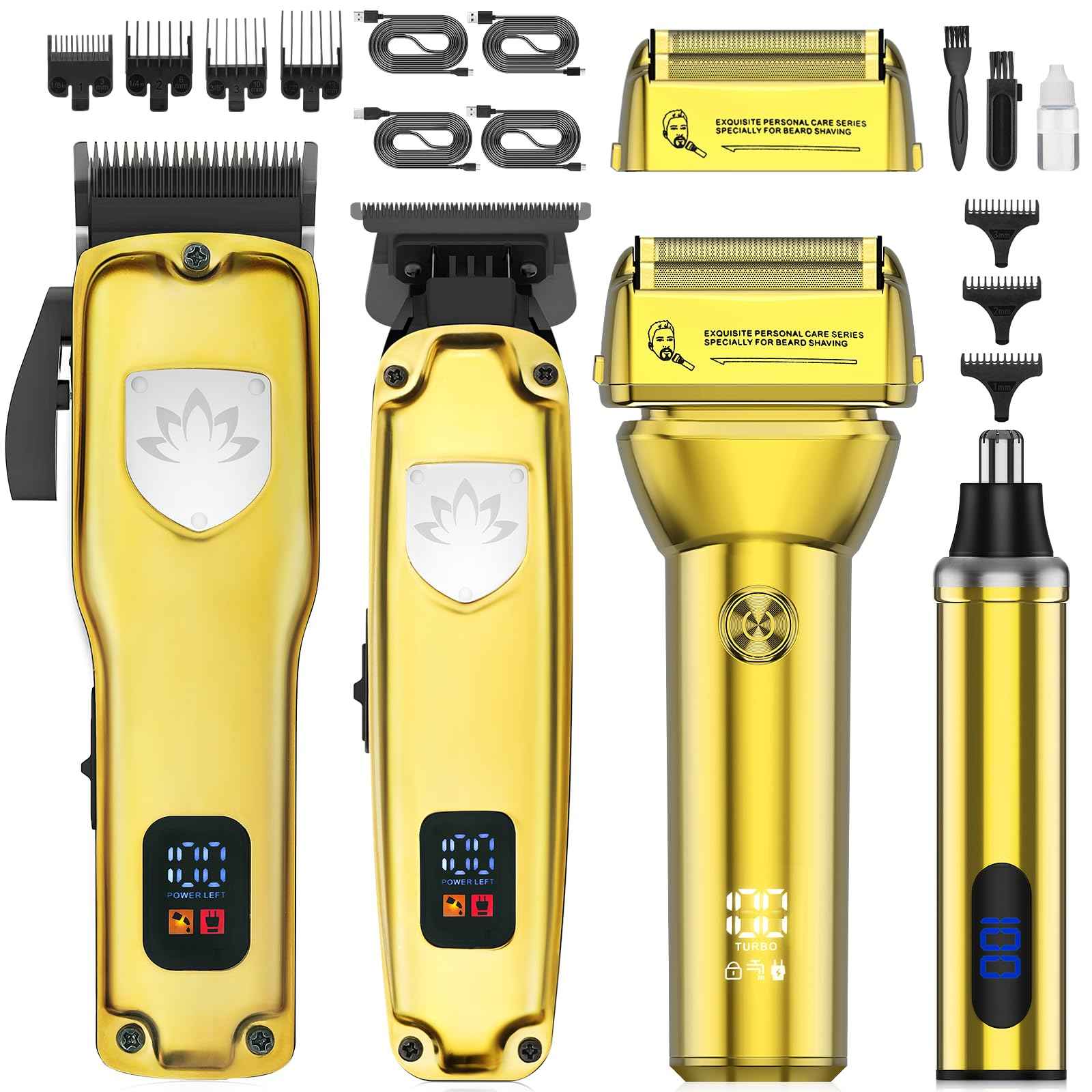 Suttik Professional Hair Clippers for Men, Barber Clippers and Trimmers Set, Foil Shavers for Men, 4 in 1 Cordless Hair Clippers Set Hair Cutting Kit Barber kit with LED Display