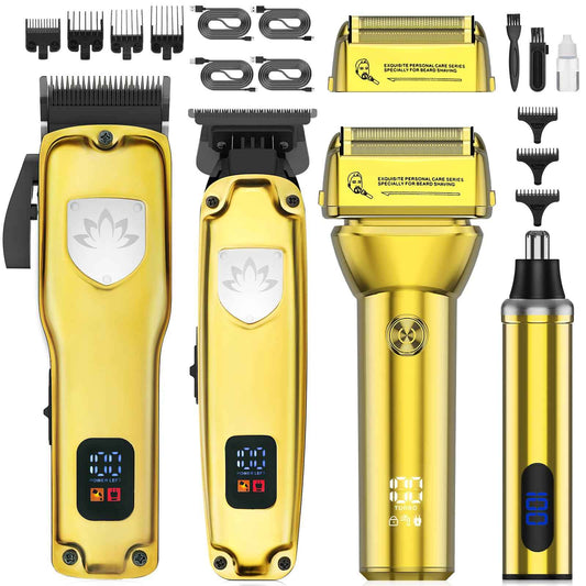 Suttik Professional Hair Clippers for Men, Barber Clippers and Trimmers Set, Foil Shavers for Men, 4 in 1 Cordless Hair Clippers Set Hair Cutting Kit Barber kit with LED Display