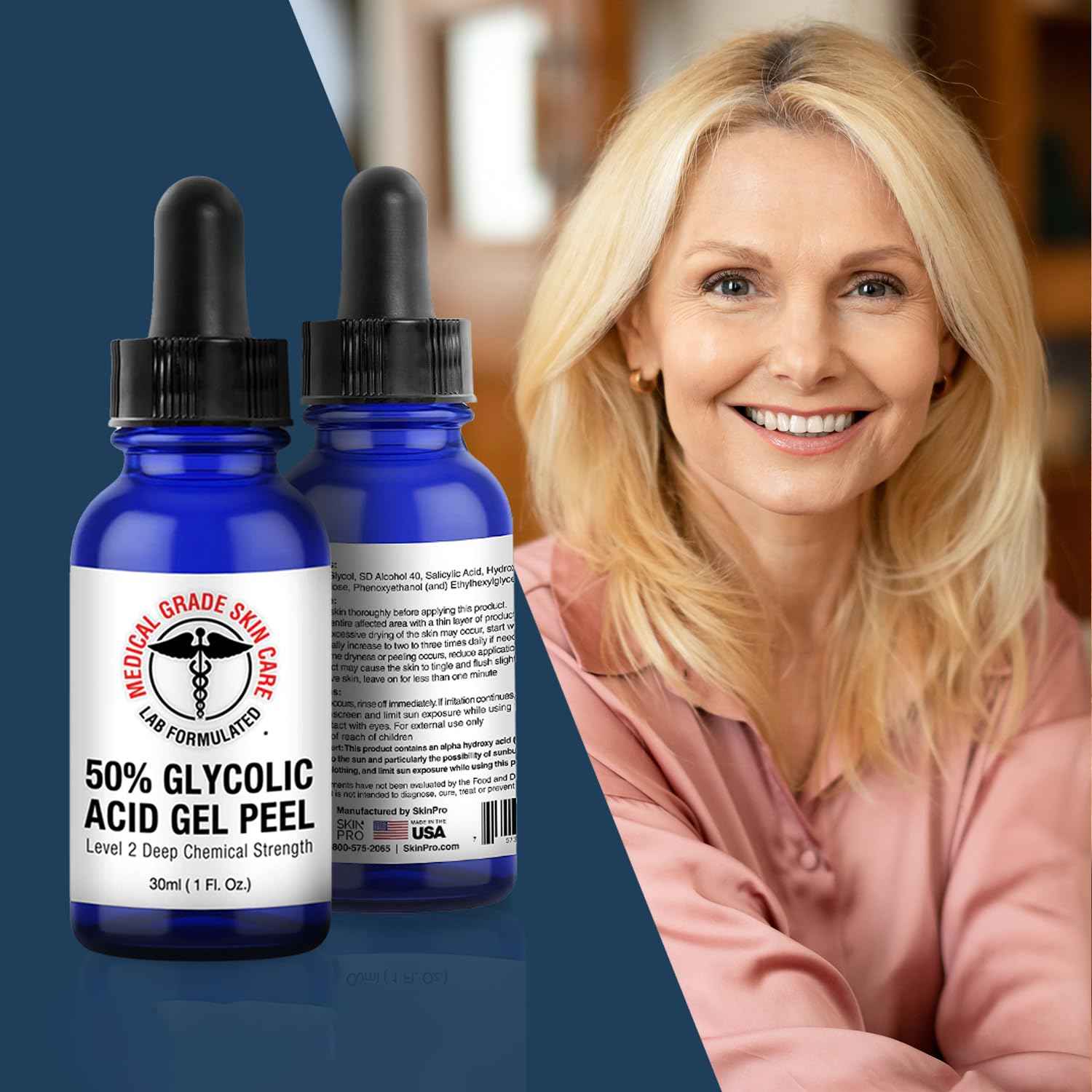 Glycolic Acid 50% Gel - Face Peel Mask for Exfoliate, Acne Blemishes, Fine Lines, Wrinkles, Dark Spots & Dead Skin Cells - 1 Fl Oz