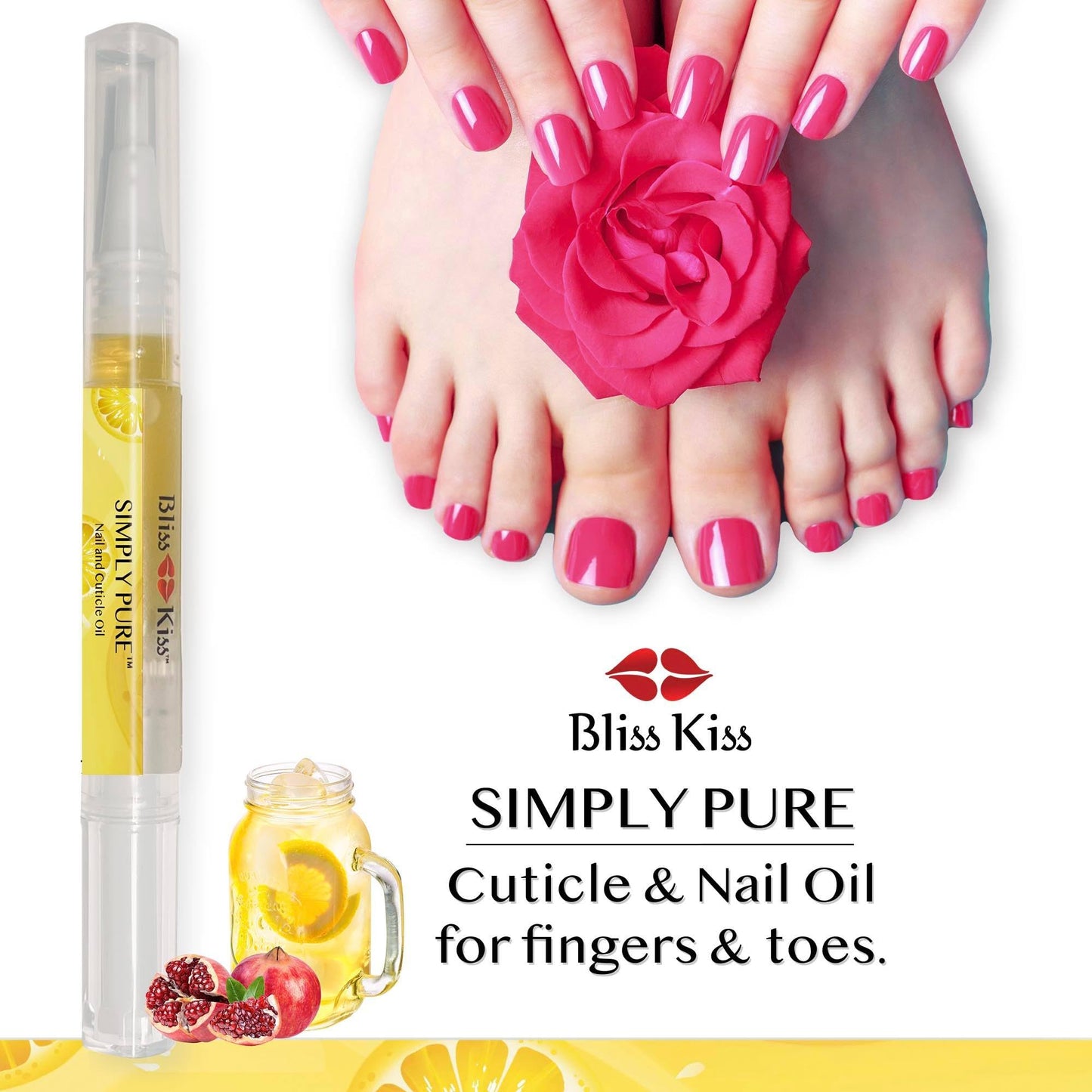 Bliss Kiss | 1 Crisp Fragrance | Nail Oil Cuticle Pen w/Vitamin E & Jojoba⏤Nail Strengthener Nail Growth Serum for Brittle Peeling Breaking Thin Nails