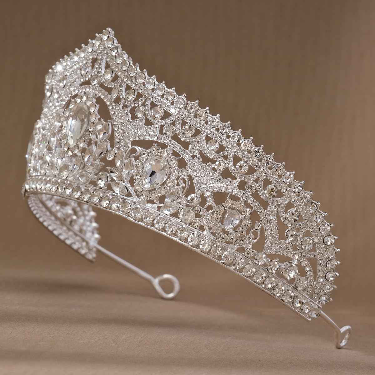 HEWEICSY Silver Tiaras and Crowns for Women,Wedding Tiara for Bride,Rhinestone Queen Crown,Crystal Costume Hair Accessories for Birthday Prom Party