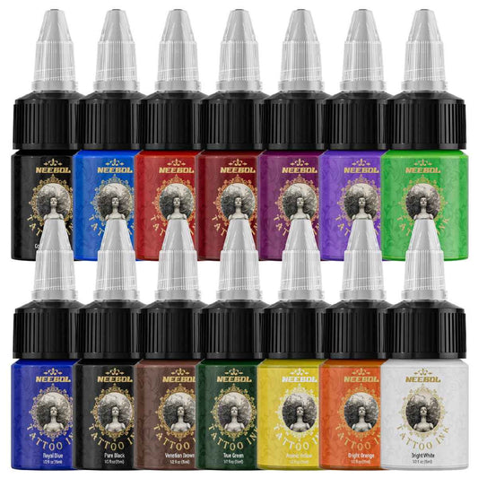 14 Colors Tattoo Ink Set,1/2 oz (15ml) per Bottle Professional Tattoo Ink Colors Set for Outlining&Shading, Tattoo Pigments for Body Art Tattoo Supply Gift for Artist and Beginners