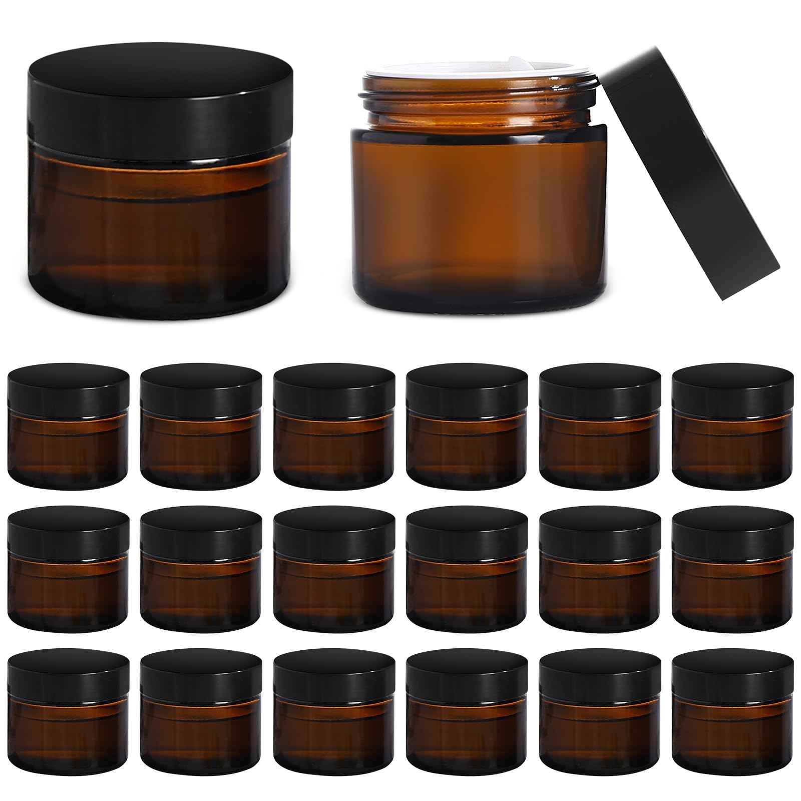 Jarsoph Amber Glass Jars with lids, 24 Pack 2oz Empty Cosmetic Jars, Refillable Airtight Wide Mouth Container for DIY, Sample, Cream, Lotion, Candle Making, Powder, Cosmetic