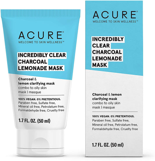 Acure Incredibly Clear Charcoal Lemonade Mask | For Oily to Normal & Acne Prone Skin | Charcoal, Lemon & Clay - Draws Out Impurities | 1.7 Fl Oz