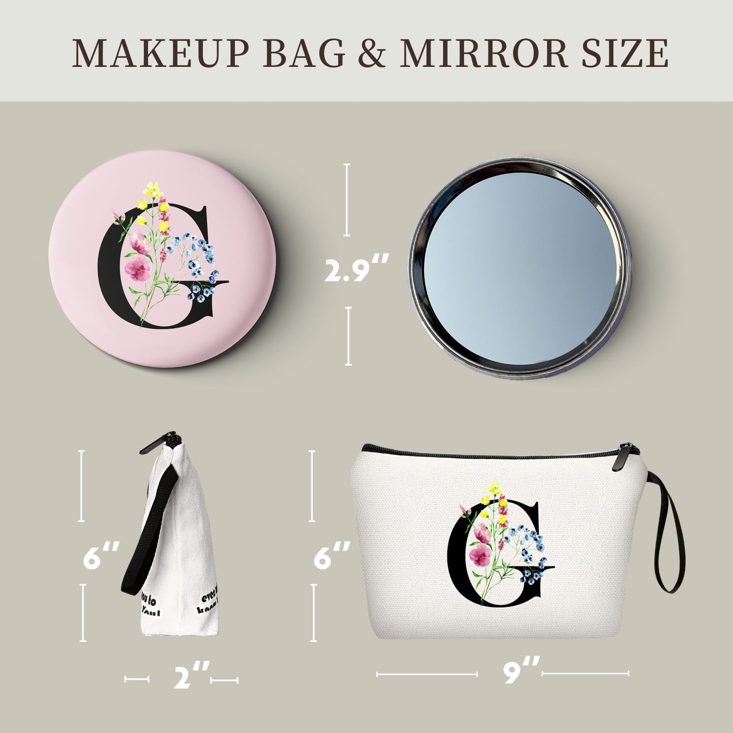 SEAMOON Friend Gifts for Women,Monogram Gifts,Mom Birthday Gift,Birthday Gifts for Sister From Sister,Gifts for Women Birthday Unique,Personalized Makeup Bag with Mirror,Small Gifts for Women,(G)