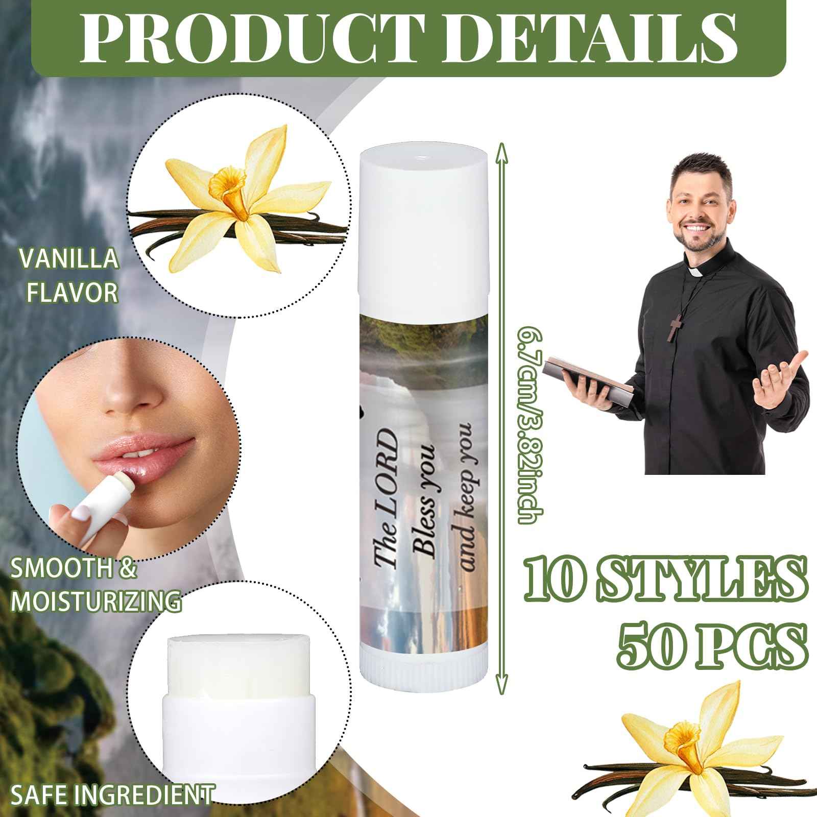 50 Pack Christmas Christian Gifts Bulk for Women Men Religious Lip Balms Bulk Church Party Favors Christmas Party Gifts Stocking Stuffers Bible Verse Study Supplies for Staff Employee Coworkers