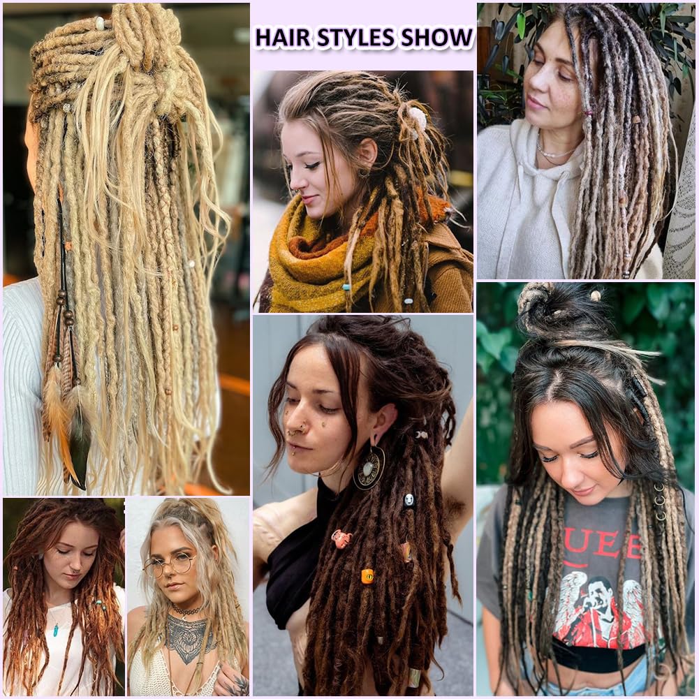 BUFENGSUN Textured Dreadlock Synthetic Double Ended Dreadlock Extensions with Texture 20inches 10 Strands Thin Soft DE Dreadlocks Extensions for Women (10 Strands, 27/613)