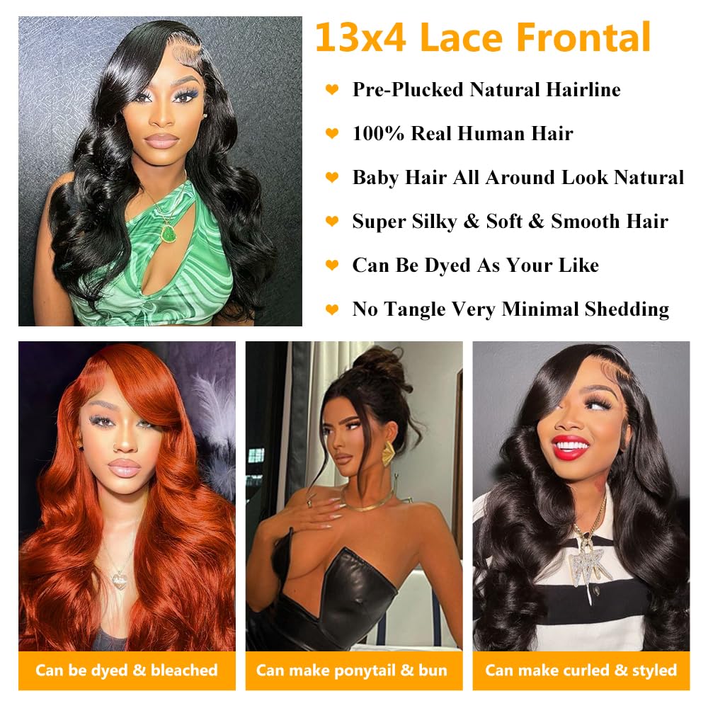 QTHAIR 14A Transparent HD Body Wave Human Hair Lace Frontal (18",13x4 Ear to Ear Lace Frontal,Natural Black)130-150% Density 100% Virgin Brazilian Body Wave Lace Frontal