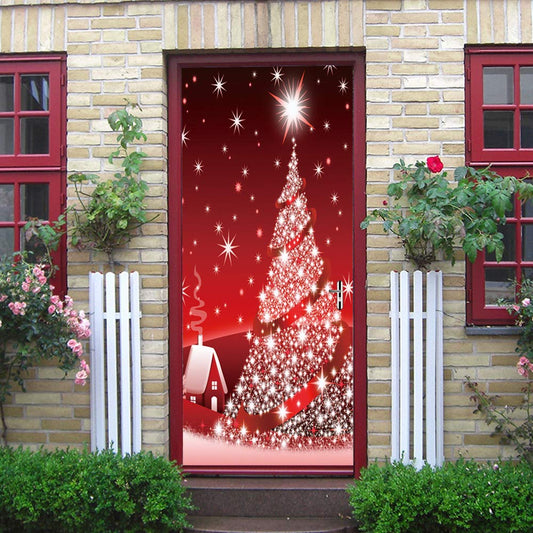 3D Christmas Door Decal Sticker-Christmas Door Cover Stickers Decor Removable Door Mural Decoration Vinyl Wall Stickers for Door