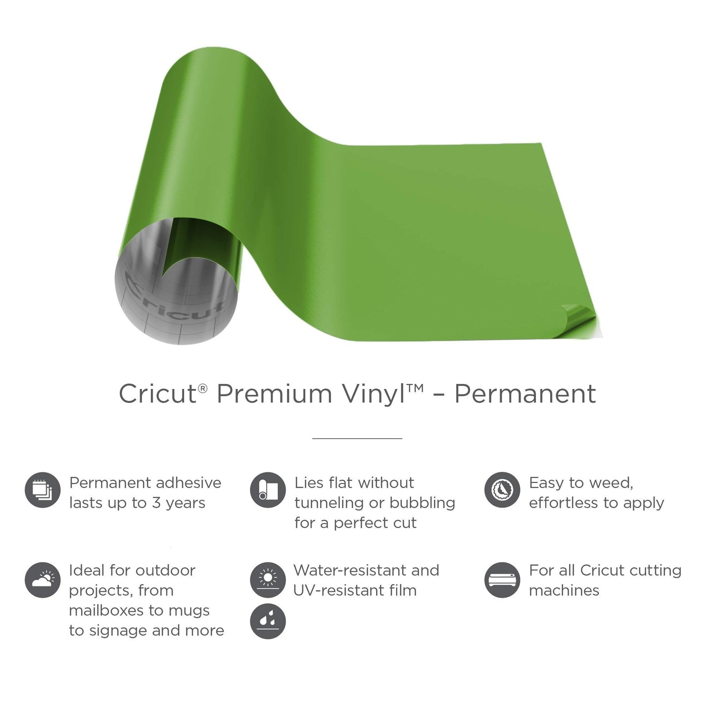 Cricut Premium Permanent Vinyl, Lime (12" x 48") - Compatible with Maker & Explore Machines, Long Lasting, UV & Water-Resistant, Indoor + Outdoor Projects