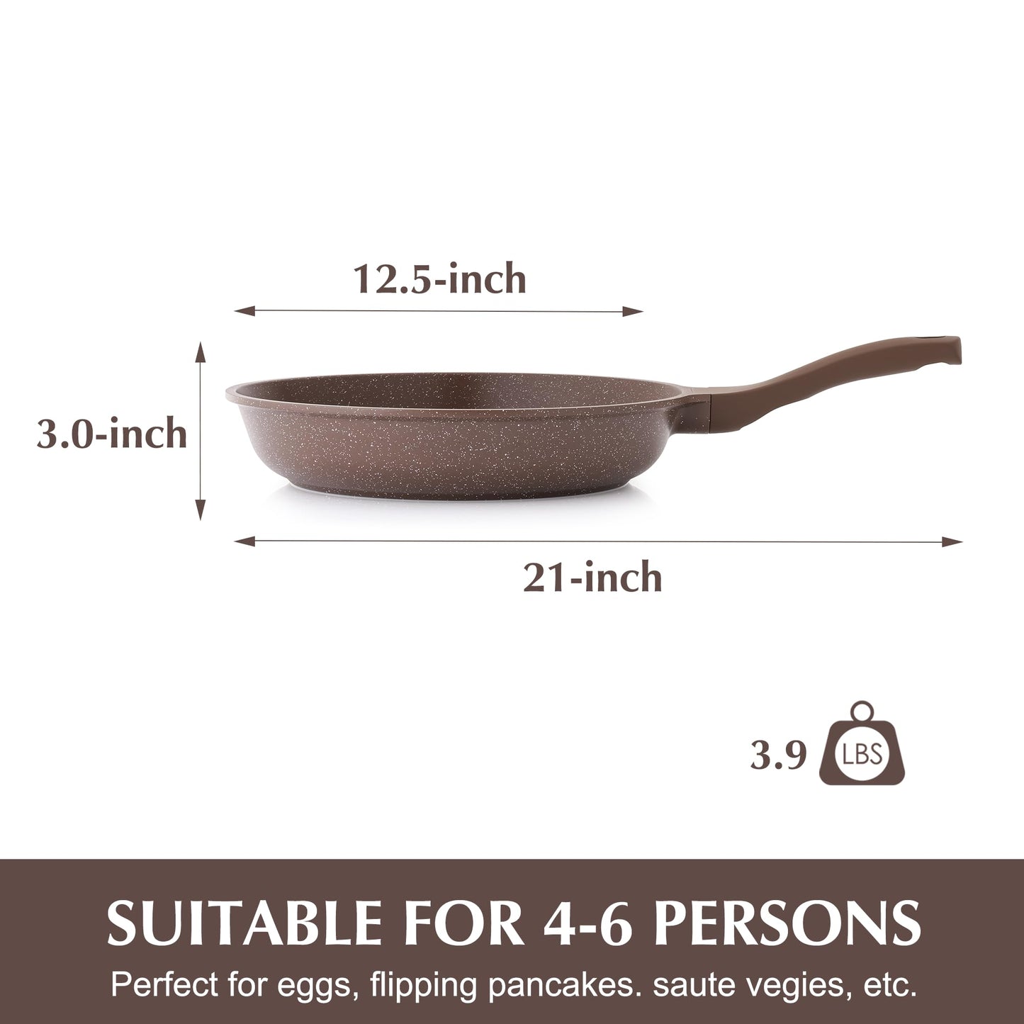 SENSARTE Nonstick Frying Pan Skillet, Omelette Pan, Healthy Stone Cookware Chef's Pan, PFOA Free, Toffee Brown (12.5 Inch)