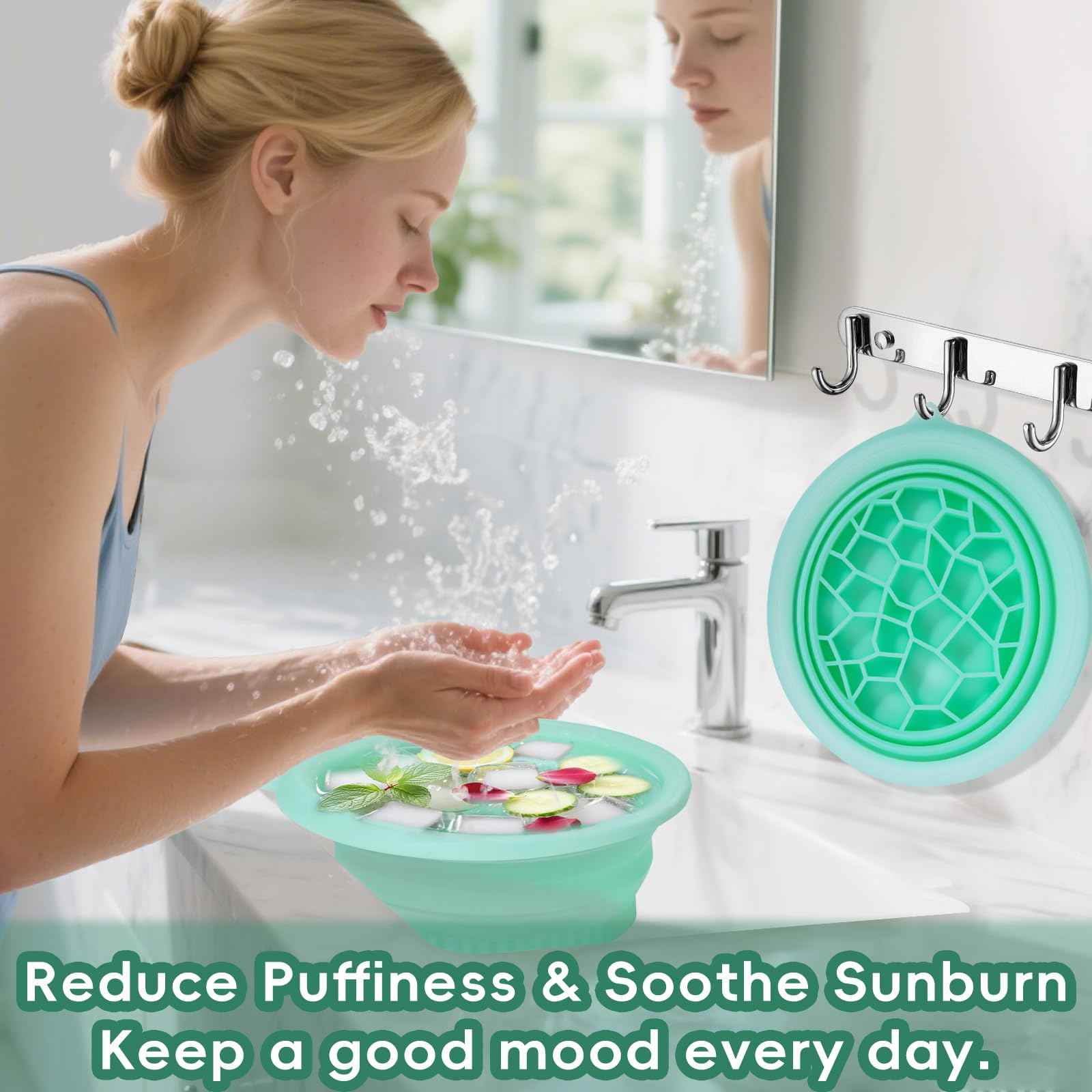 Silicone Face Bowl for Ice: Facial Ice Bath Built-In Icetray,Portable Collapsible Ice Facial Basin for Sunburn Recovery,Reduces Puffiness,Sensitive Skin,Skin Calming Tool,Gifts for Skincare Lovers