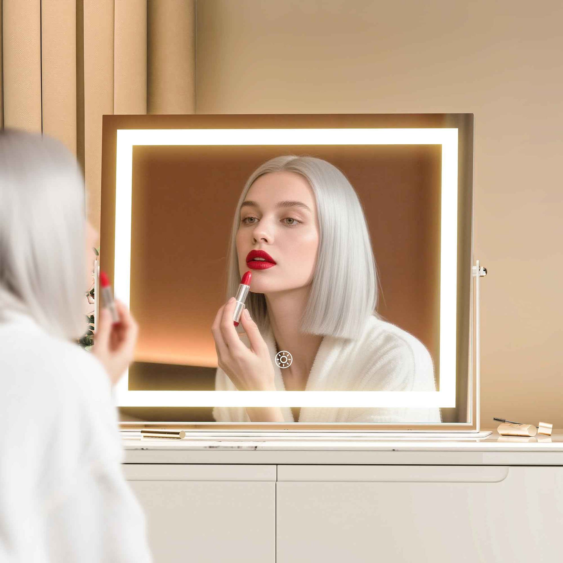 MINISO Vanity Mirror with Lights-15" x 11.4" LED Makeup Mirror, 3 Color Modes Touch Control and Brightness Adjustment Lighting Mirror, 10X Magnifying Glass, 360° Rotation