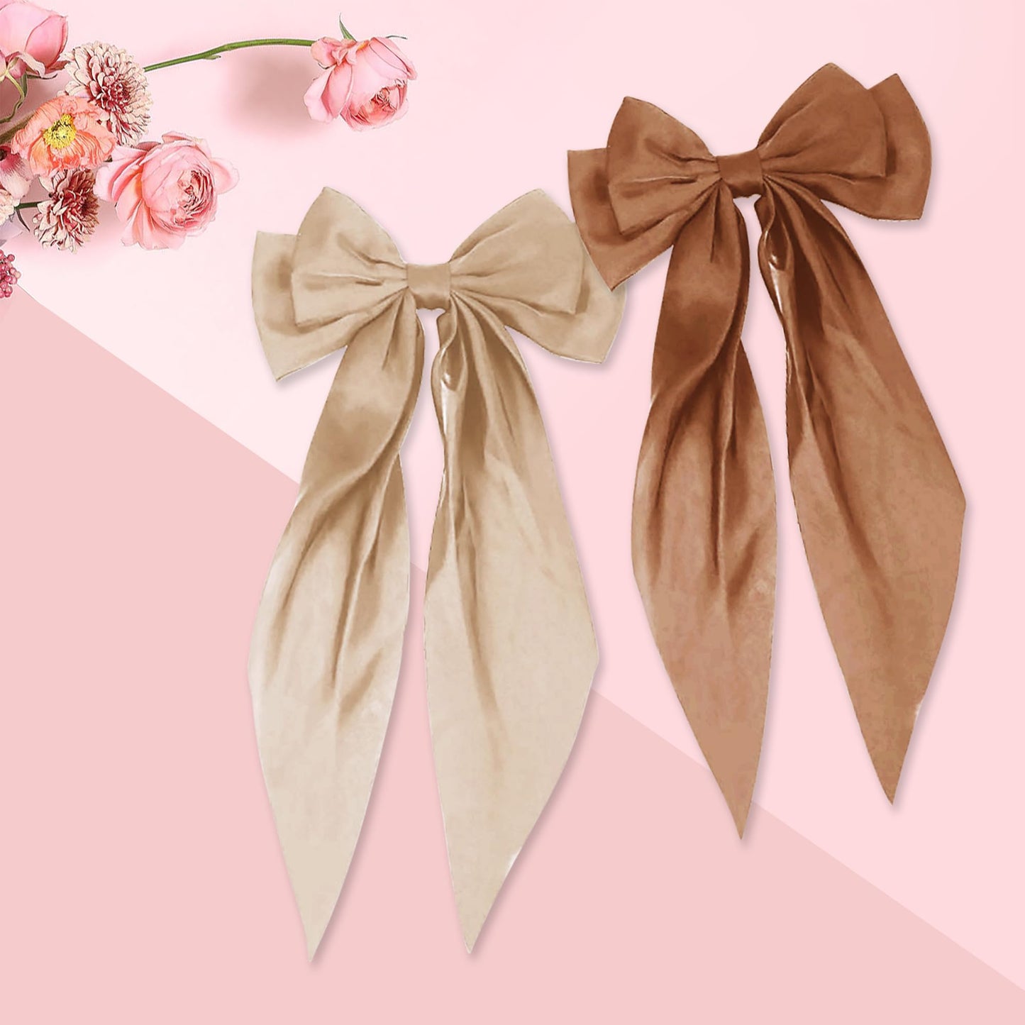 2 PCS Hair Accessories: Butterfly Hair Clips with Black, Khaki, and Brown Bows - Cute Barrettes and Ribbons for Women's Hair