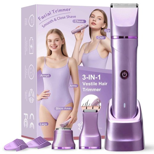 Bikini Trimmer for Women,Electric Razors for Women,Cordless Body Shaver for Trip, Body Groomer for Face, Legs,Bikini Line,Foil, IPX7 Waterproof&Easy Cleaning, Ceramic Blade, USB Charge Dock,Purple