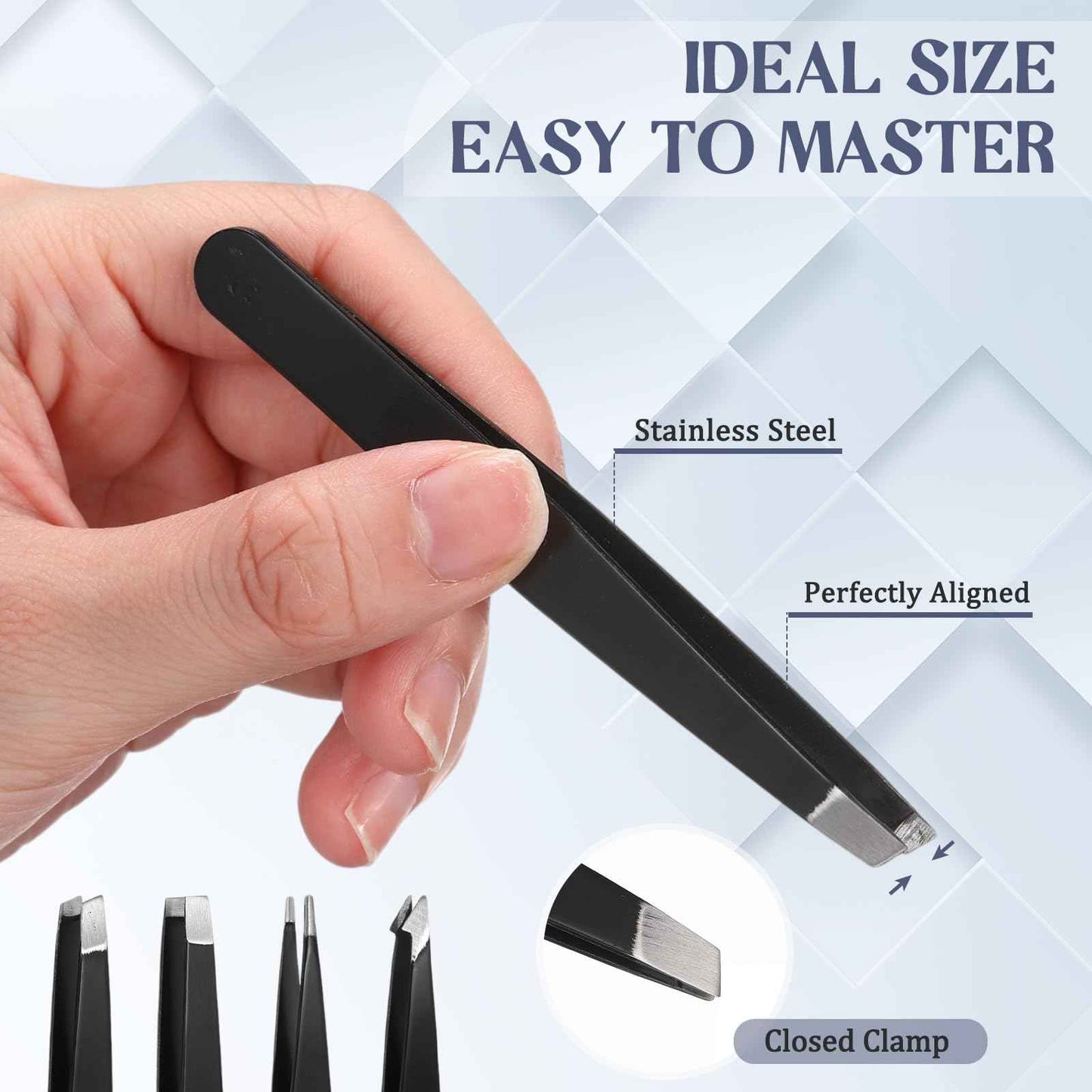 Lasnten 12 Sets Eyebrow Tweezers Set and Curved Scissors, 4 in 1 Professional Stainless Steel Tweezers for Women and Men, Splinter and Ingrown Hair Removal with Travel Case(Black)