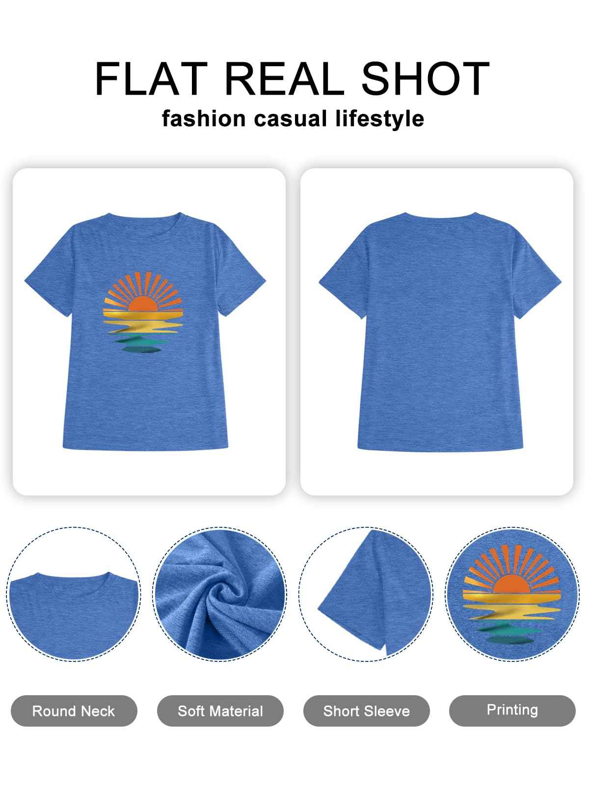Women Sunrise Sunset T-Shirt Funny Graphic Casual Short Sleeve Tee Nature Travel Shirt Tops