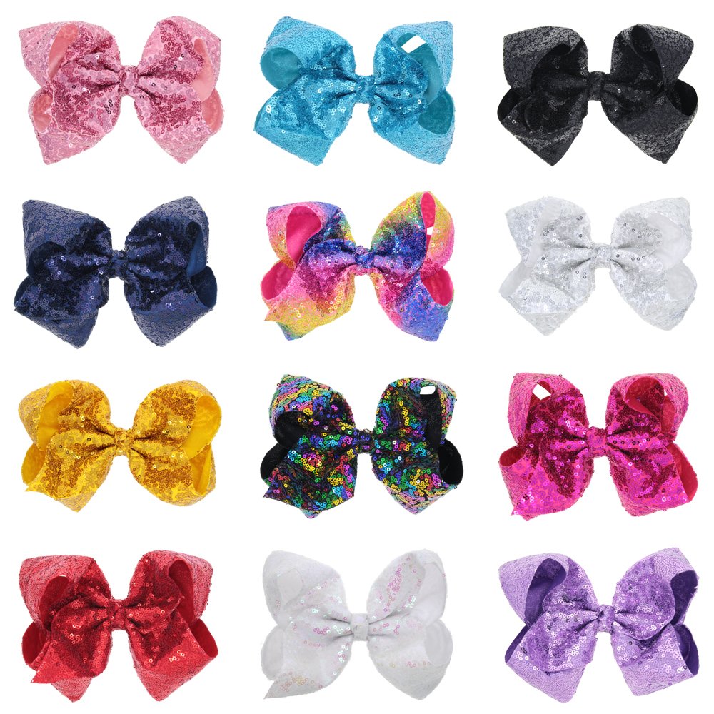 Xansema Hair Bows: 8 Inches Sequin Alligator Clips and Barrettes for Women, Teens, Girls, Kids (Navy)