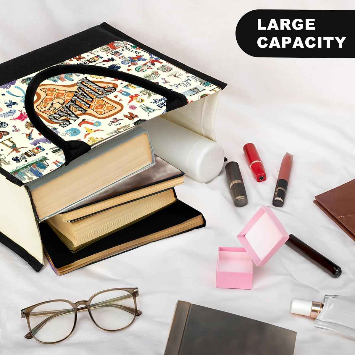 NBIAN Dallas Travel Tote Bag & Makeup Bag Set - Dallas Texas City Travel Souvenir Gift - Large Capacity, Multi-Purpose, Thoughtful Gift for Women