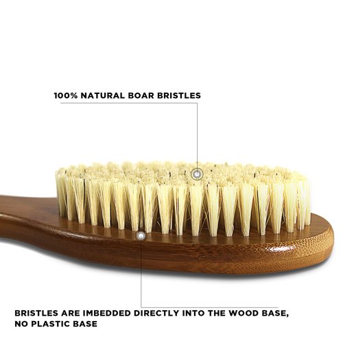 ICANdOIT-19.68Inch Natural Boar Bristles Anti-Slip Extra Long Handle Bath Brush,Bent Handle Shower Scrubber for Exfoliating,Shower Back Brush,Exfoliation Set with Pumice Stone(2 Pack)
