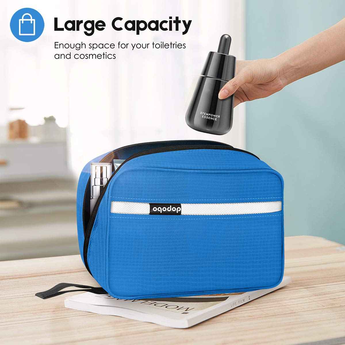 dopobo Travel Toiletry Bag for Women, Dopp Kit for Men, Waterproof Makeup Bag Shaving Bag with Hanging Hook, Portable Toiletry Organizer for Traveling and Camping (Blue)…