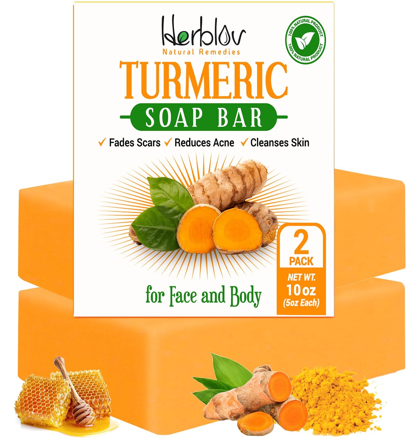 Turmeric Soap Bar for Face & Body – Natural Turmeric Skin Brightening Soap for Dark Spots, Intimate Areas, Underarms – Turmeric Face Wash Reduces Acne, Fades Scars & Cleanses Skin – 5oz Made in USA