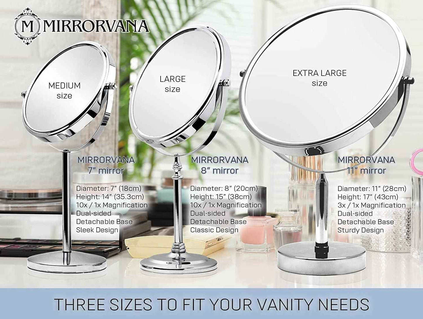 XXLarge Oversized 3X Weak Magnifying Mirror with Stand for Desk, Table, Retail Store Countertop, and Makeup Vanity - Double Sided 3X/1X Magnification - 17" Tall and 11" Wide