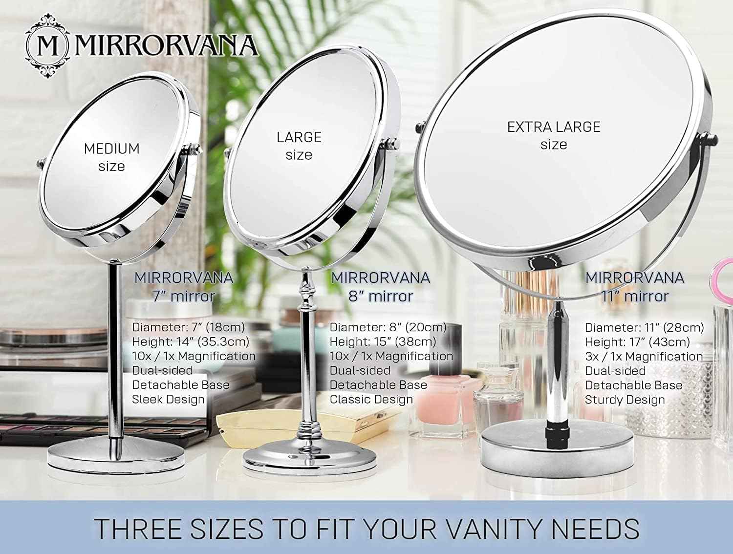 XXLarge Oversized 3X Weak Magnifying Mirror with Stand for Desk, Table, Retail Store Countertop, and Makeup Vanity - Double Sided 3X/1X Magnification - 17" Tall and 11" Wide