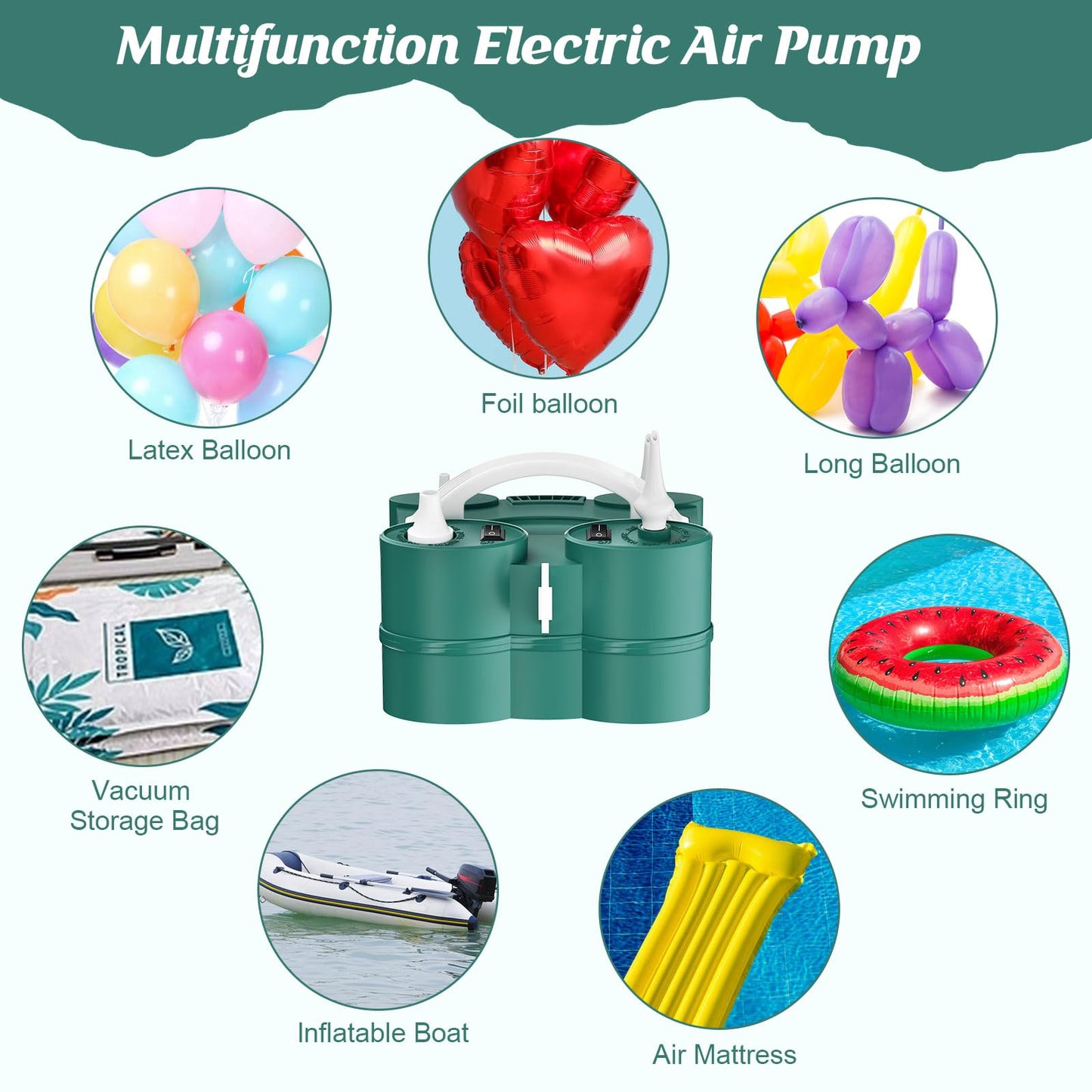 IDAODAN Electric Balloon Pump, Electric Air Inflate/Deflate Pump, Electric Balloon Blower Machine Balloon Air Pump for Latex Foil Long Balloons Pool Float Air Mattress Swimming Ring Vacuum Bag