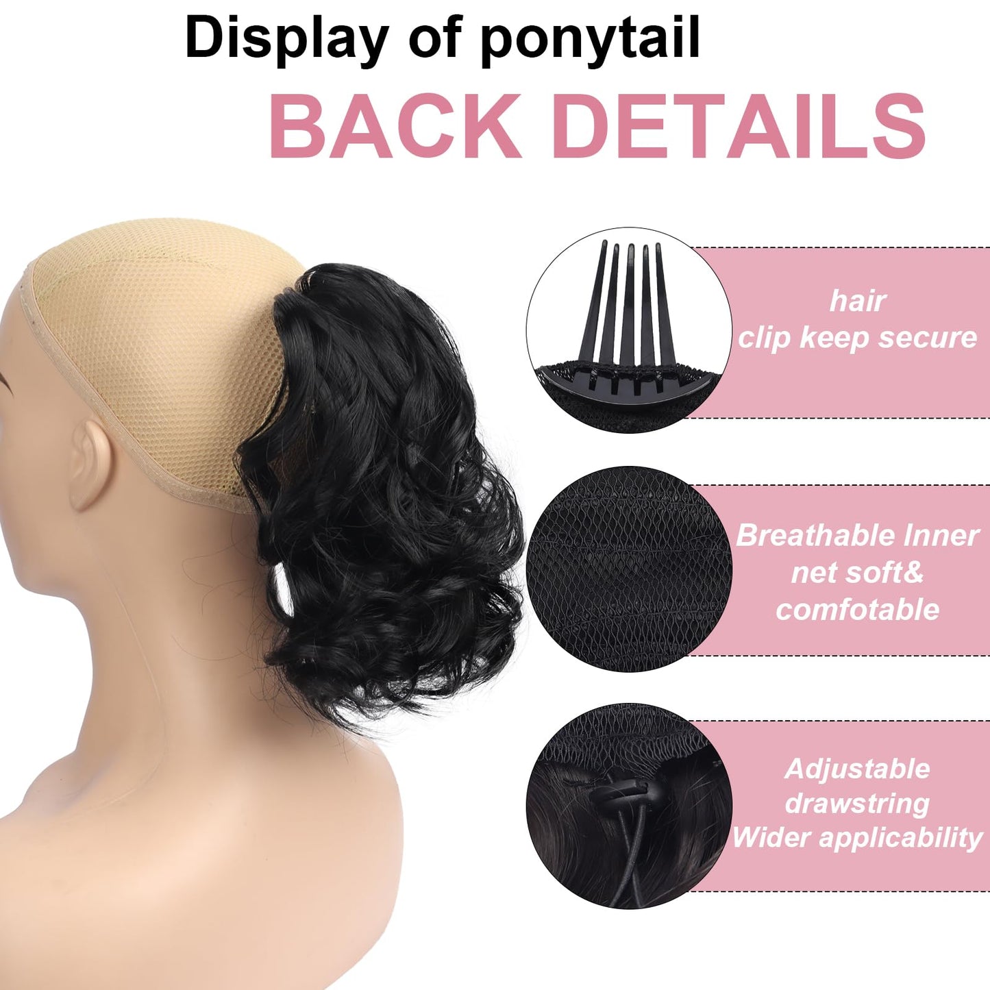 Hair Buns Hair Piece wavy Ponytail Extension with Comb Drawstring Ponytail Scrunchie Tousled Hair Extensions Fake Ponytails Updo Hair Pieces for Women (4#, 8inch)