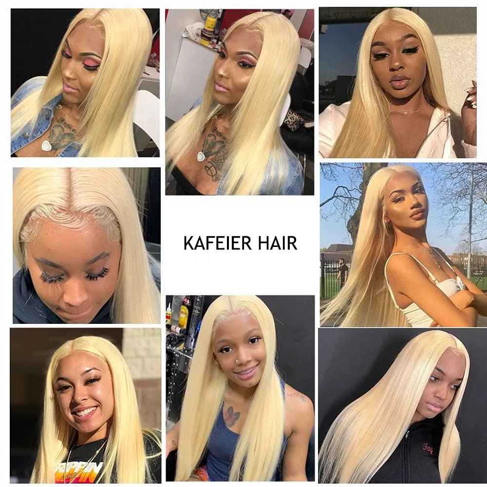 KAFEIER HAIR 613 Lace Frontal Straight Human Hair Ear To Ear Blonde Frontal 13X4 Transparent Hd Lace Free Part With Baby Hair Pre Plucked Brazilian Virgin Remy Human Hair Extension 14 Inch