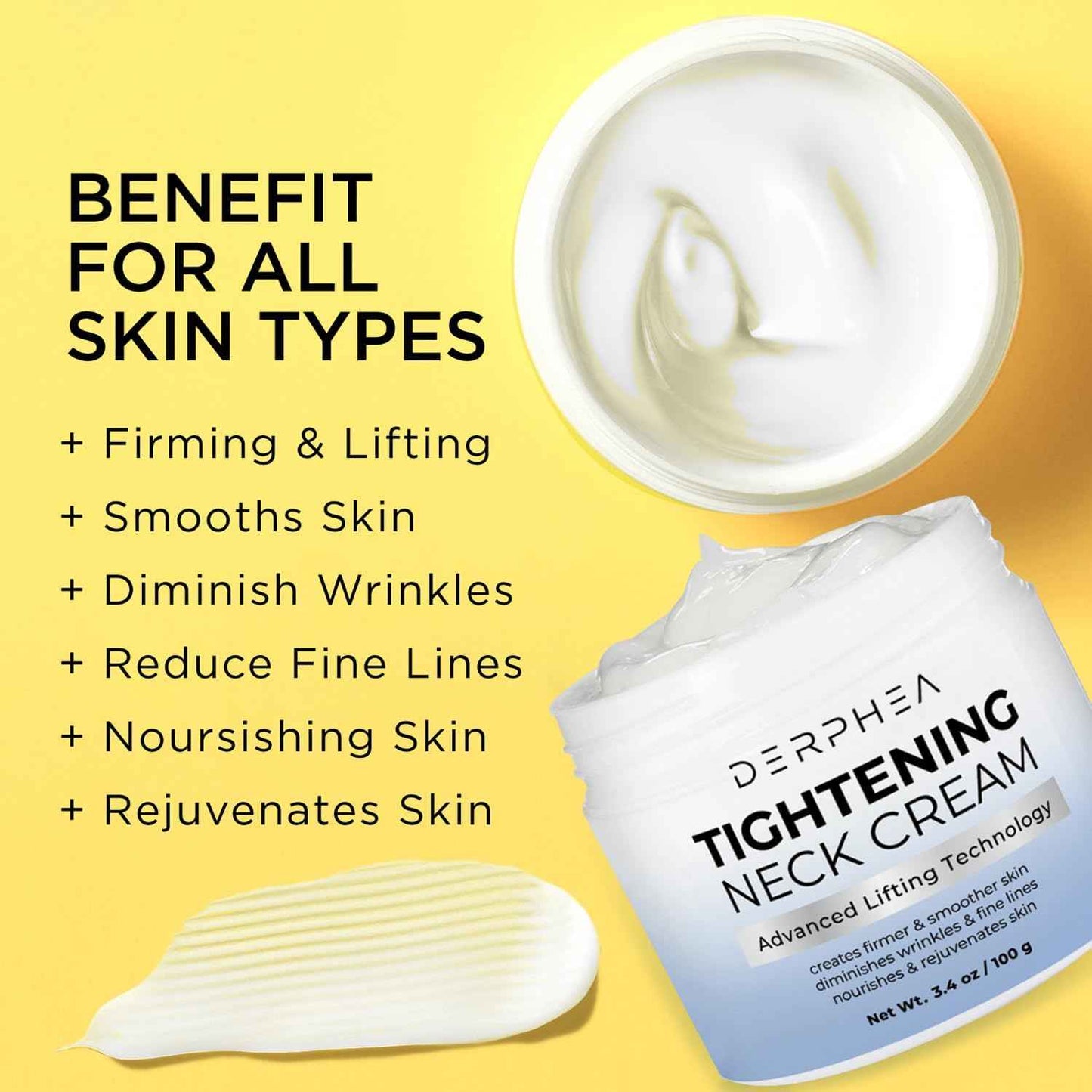 DERPHEA Neck Cream For Tightening And Firming: Advanced Neck Tightening Cream - Tighten And Lift Neck Cream For Wrinkle & Fine lines - Loose & Sagging Skin On Face, Neck, Chest & Decollete - 3.4 Oz