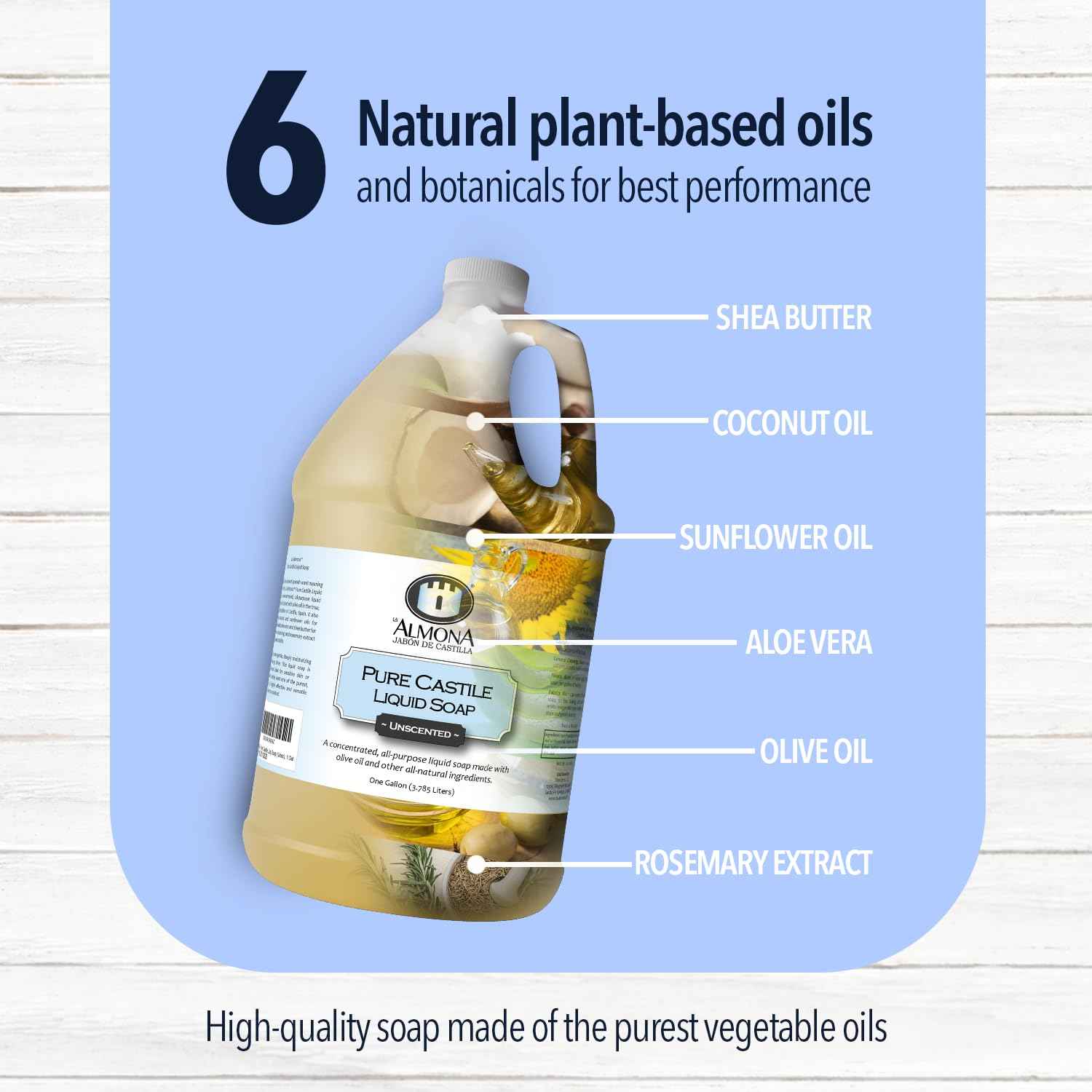 La Almona - Pure Castile Liquid Soap, UNSCENTED, 1 Gallon - Multipurpose: Hands, Face, Body, Laundry, Dishes & More - For Sensitive Skin, All-Natural Ingredients, Fragrance Free