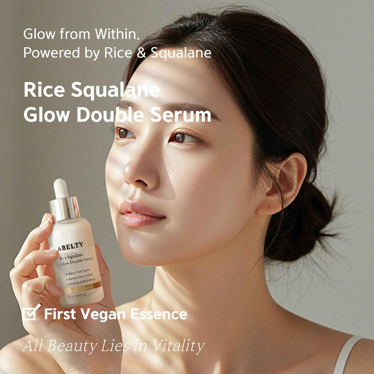 ABELTY Rice Squalane Glow Double Serum – Korean Hydrating Serum with Olive Squalane 5%, Rice Extract – Glass Skin, Anti-Pigmentation, Even Skin Tone, 50ml / 1.69 Fl.oz