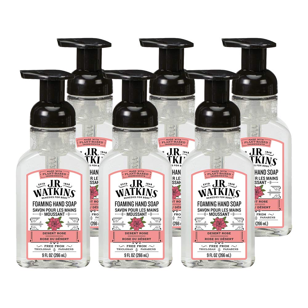 J.R. Watkins Foaming Hand Soap, Scented Foam Handsoap for Bathroom or Kitchen, USA Made and Cruelty Free, 9 fl oz, Desert Rose, 6 Pack