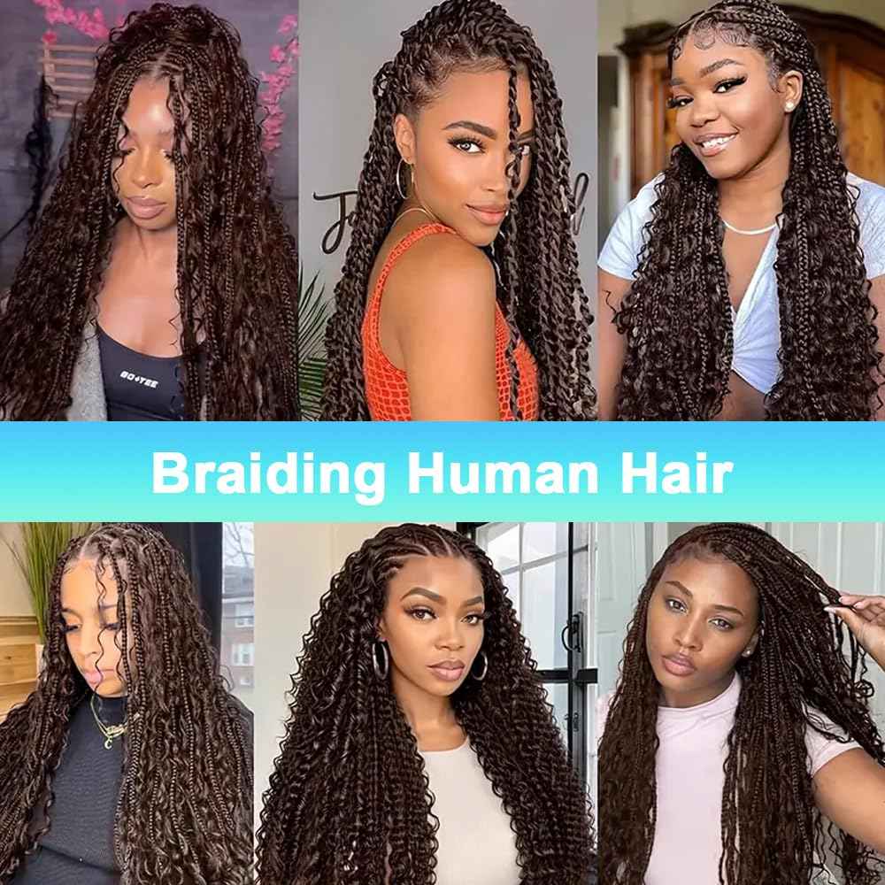 Human Braiding Hair 1B Deep Wave Boho Bulk Human Hair for Braiding Knotless 110g 18 Inch Curly Boho Braids Human Hair 12A Wet and Wavy Bohemian 2 No Weft Bundles/Pack Curly Braids Natural Color